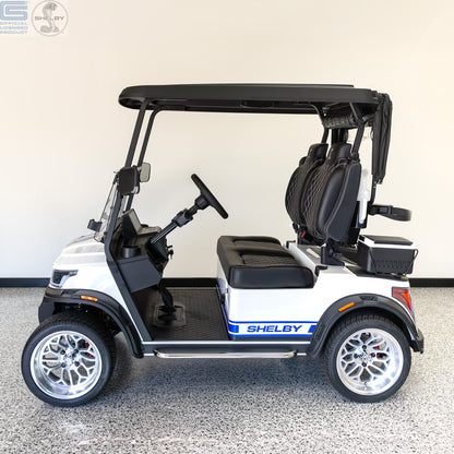 Shelby E2 Lithium Golf Cart White with Blue G.T Stripe