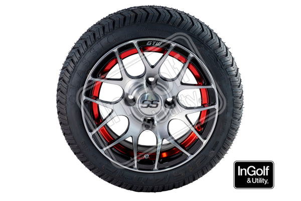 Golf Cart  Pursuit 12"Machined/Red Tyre and Rim Package (set of 4)