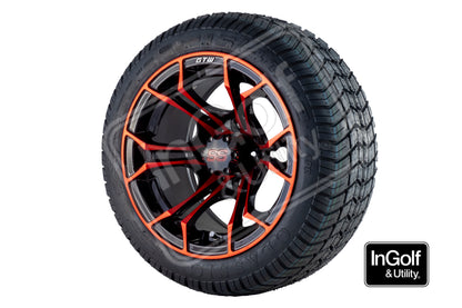 Golf Cart GTW Spyder 12" Black with Red accents Tyre and Rim Package (set of 4)