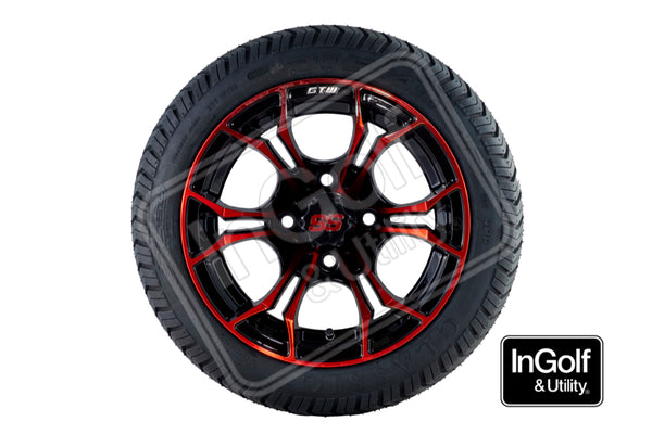 Golf Cart GTW Spyder 12" Black with Red accents Tyre and Rim Package (set of 4)