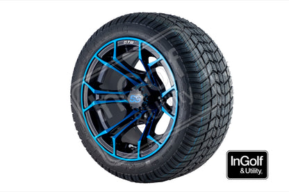 Golf Cart GTW Spyder 12" Black with Blue accents Tyre and Rim Package (set of 4)