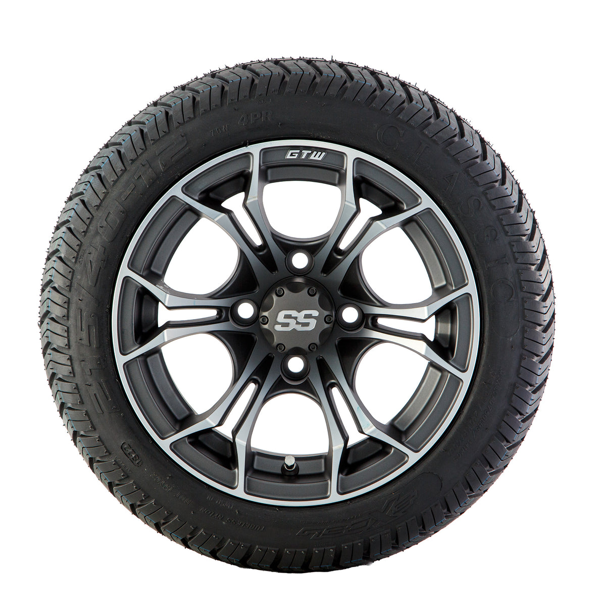 Golf Cart Spyder 12" Mach/Grey Matte Tyre and Rim Package (set 4)