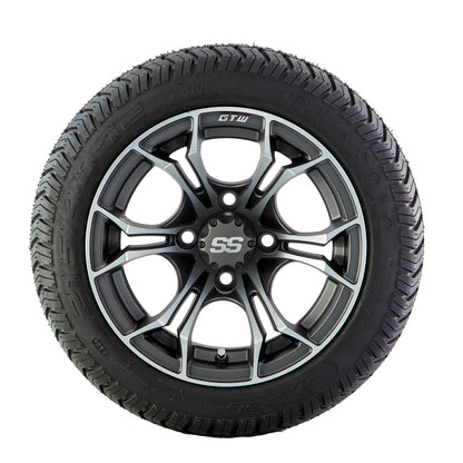 Golf Cart Spyder 12" Mach/Grey Matte Tyre and Rim Package (set 4)