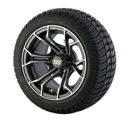 Golf Cart Spyder 12" Mach/Grey Matte Tyre and Rim Package (set 4)