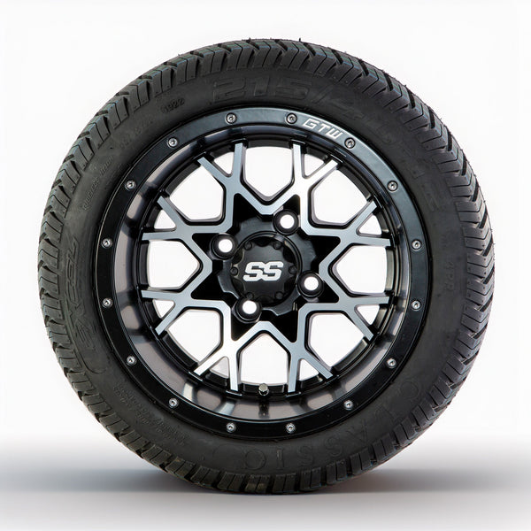 Golf Cart 12" Brushed Metal & Black Vortex 2 Tyre and Rim Package (Set 4)