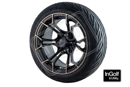Golf Cart Spyder 14" Matte Black/Bronze Tyre and Rim Package (set 4)