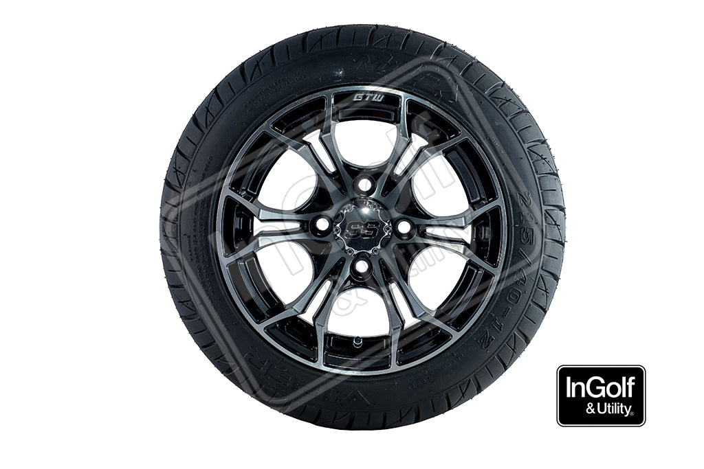 Golf Cart Spyder 12" Black Finish with Machined Accent Tyre and Rim Package (set of 4)