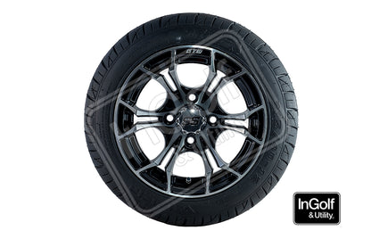 Golf Cart Spyder 12" Black Finish with Machined Accent Tyre and Rim Package (set of 4)